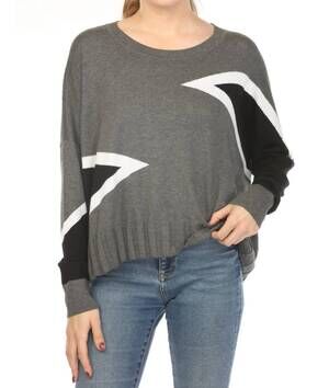 NEW PLANET BY LAUREN G. mini triangle crew neck sweater top in asphalt/black/whi